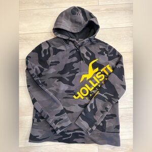 Hollister Bold Print Logo Graphic Hoodie Sweatshirt Black Camo Mens Size M